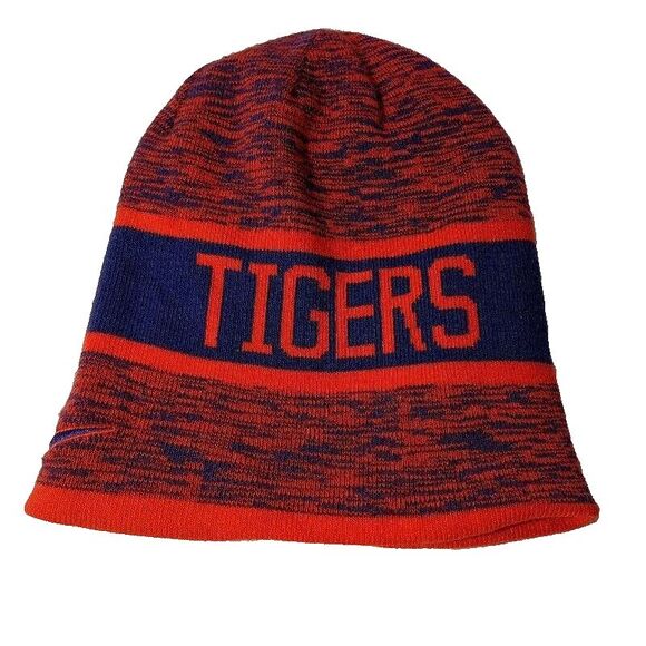 Nike Logo Clemson Tigers Adult Beanie Winter Hat Stocking Cap Orange Purple - Picture 2 of 2